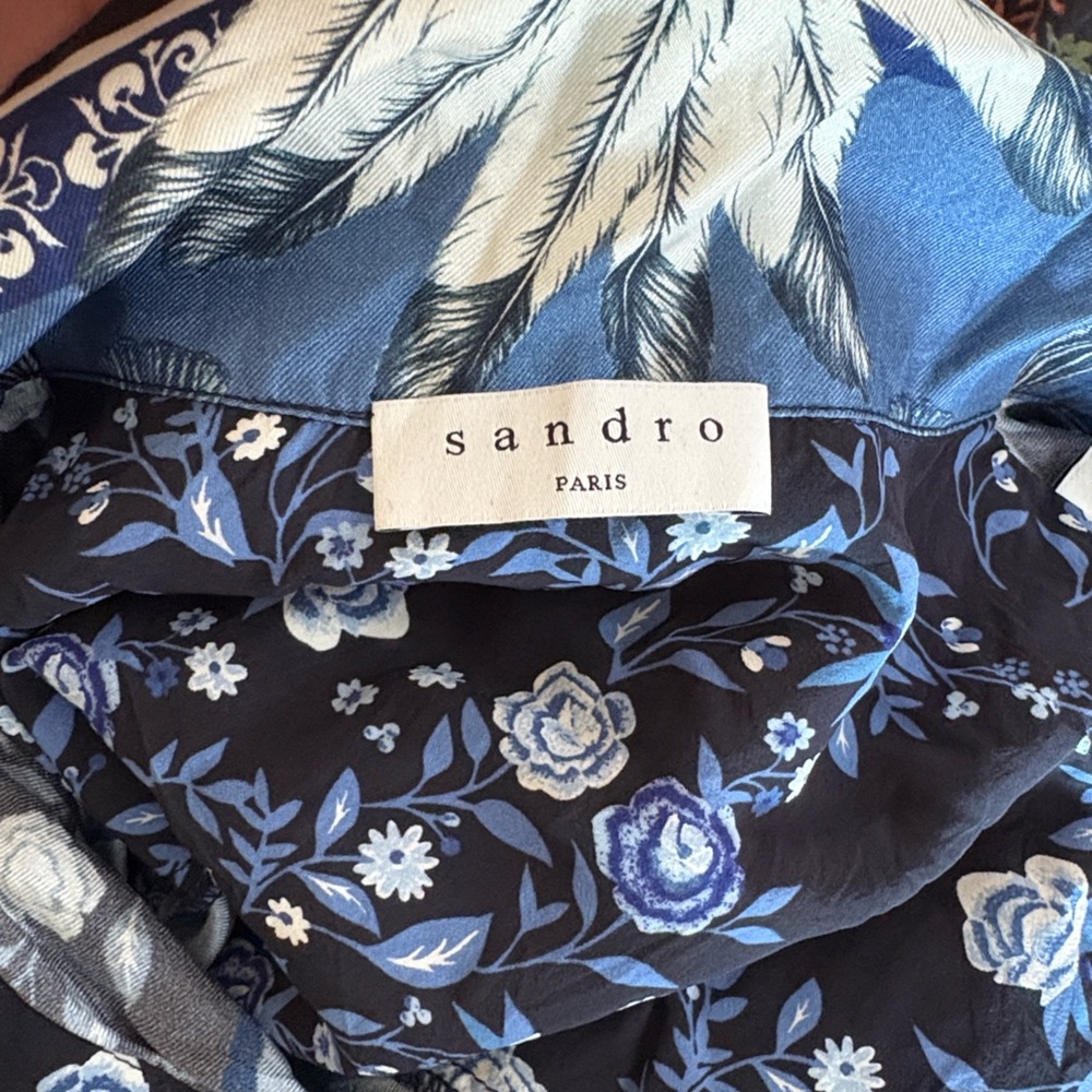 Sandro Navy and Cream Floral Midi Dress - Picture 2 of 6